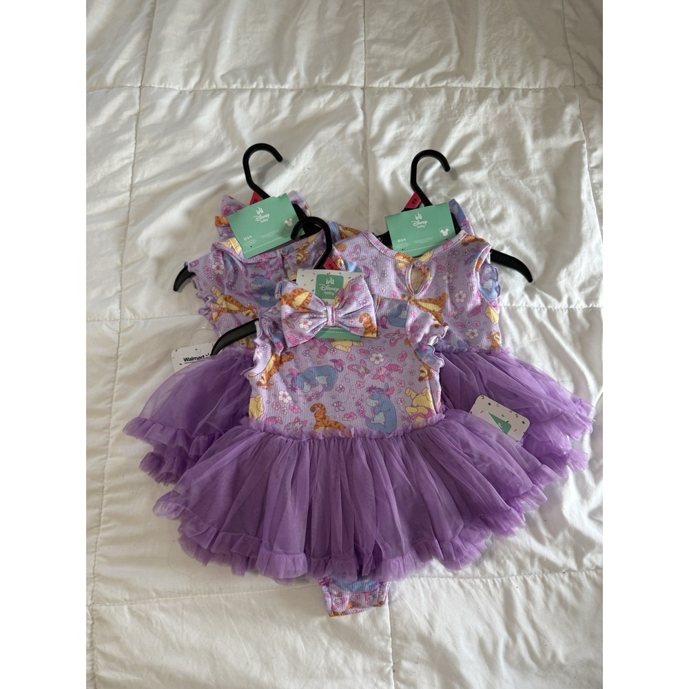 Disney Baby Winnie The Pooh Purple Tutu Bodysuit Dress 18 Months Triplet Match
